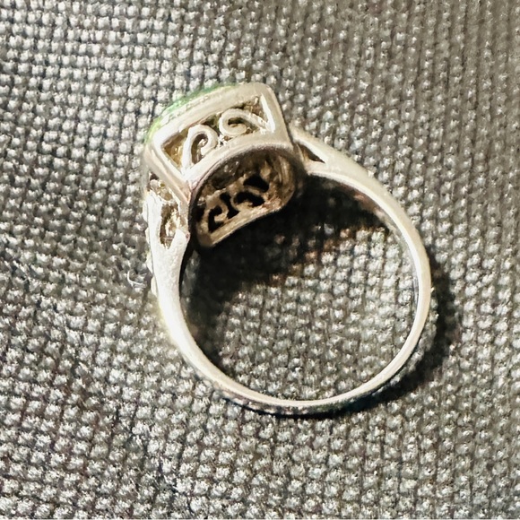 Silver Stainless Steel w Simulated Green Topaz Cushion Square CZ Ring Size 9 - Picture 12 of 12